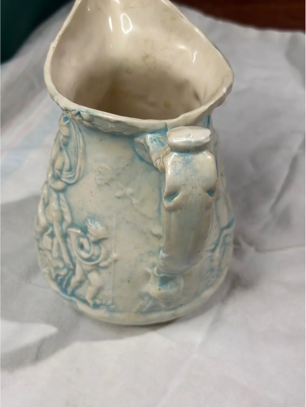Vintage Ceramic Pitcher with Raised Relief Design